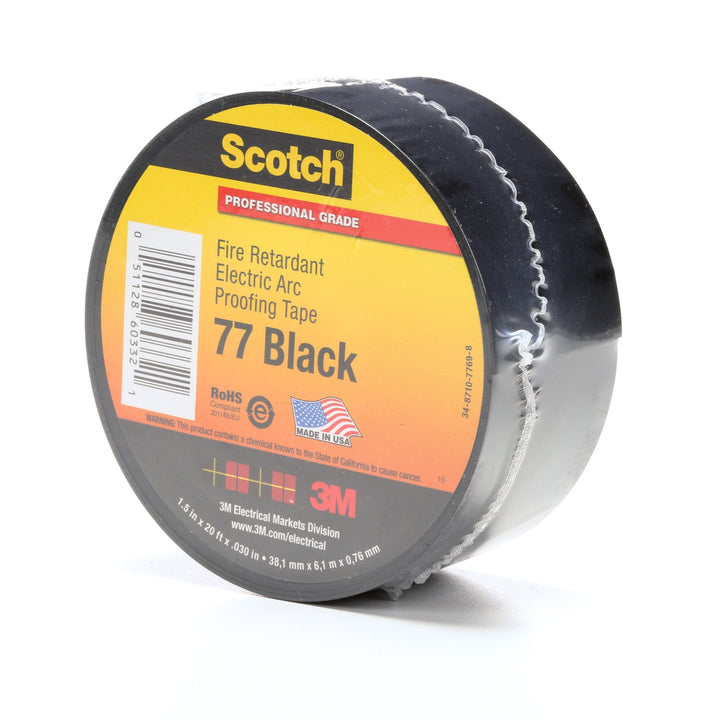 Scotch® Fire-Retardant Electric Arc Proofing Tape 77, 1-1/2 in x 20 ft,
Black