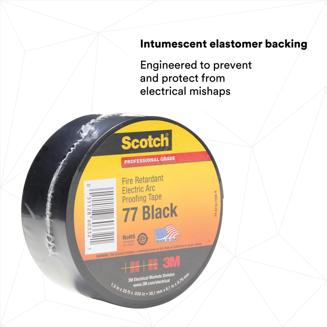 Scotch® Fire-Retardant Electric Arc Proofing Tape 77, 1-1/2 in x 20 ft,
Black