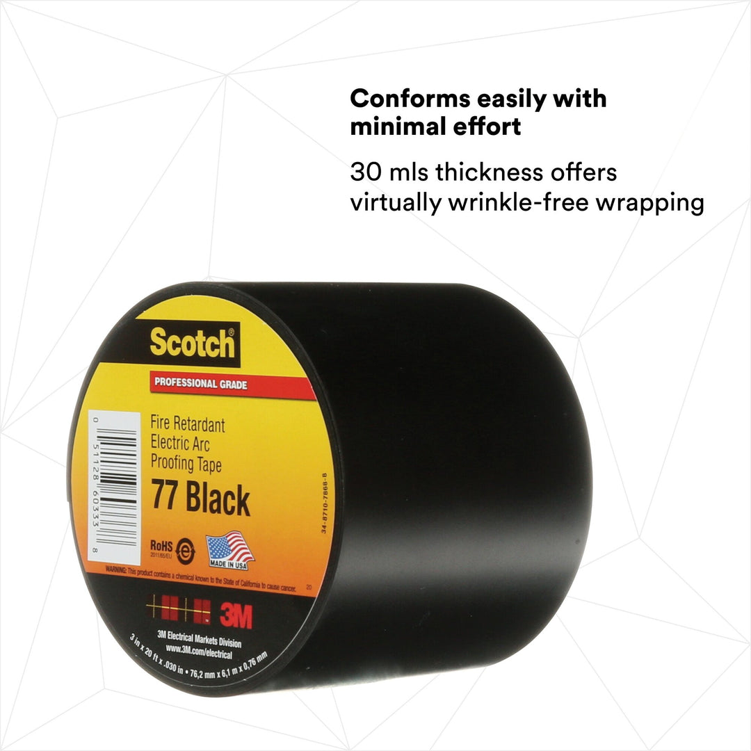 Scotch® Fire-Retardant Electric Arc Proofing Tape 77, 3 in x 20 ft,
Black