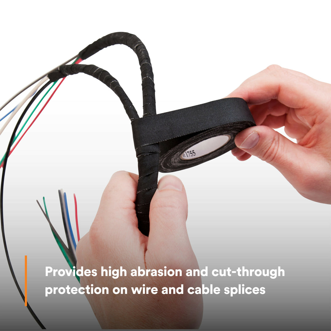 3M Temflex Cotton Friction Tape 1755, 1-1/2 in x 82-1/2 ft, Black