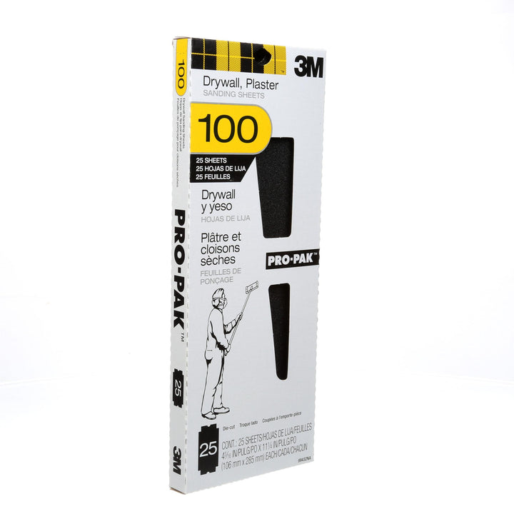 3M Drywall Sanding Sheet 10204, 100 Grit, 4 3/16 in x 11 1/4 in, 100 shts/pk
