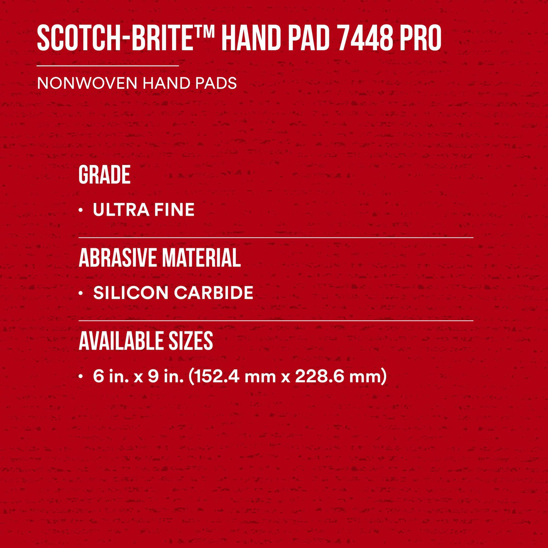 Scotch-Brite Hand Pad 7448 Pro, PO-HP, SiC Ultra Fine, Gray, 6 in x 9 in