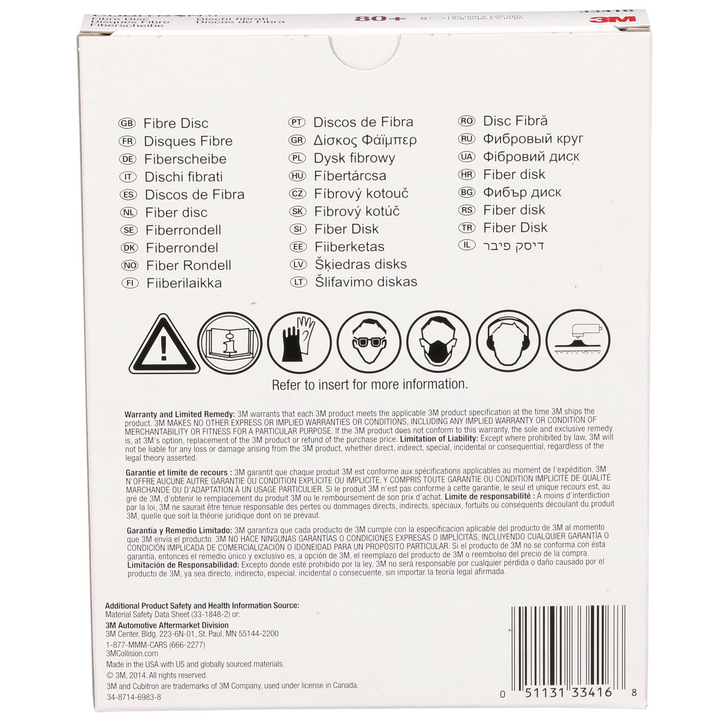 3M Cubitron II Abrasive Fibre Disc, 33416, 5 in X7/8 in (125mm X
22mm), 80+