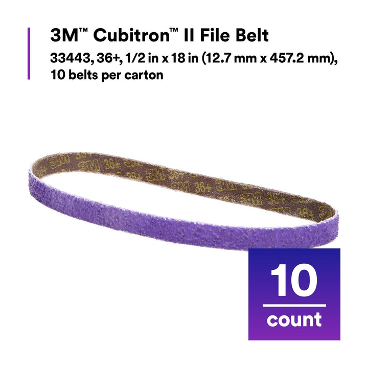 3M Cubitron II File Belt, 33443, 36+, 1/2 in x 18 in (12.7 mm x 457.2
mm)