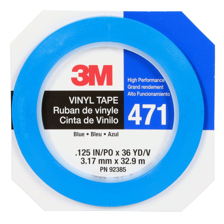 3M Vinyl Tape 471, Blue, 1/8 in x 36 yd, 5.2 mil