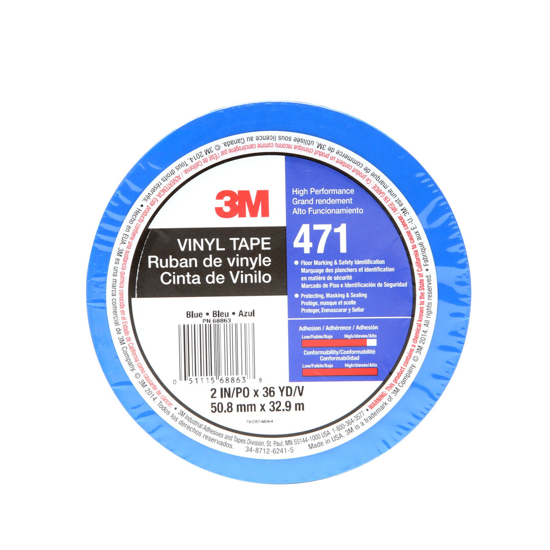 3M Vinyl Tape 471, Blue, 2 in x 36 yd, 5.2 mil, 24 rolls per case
