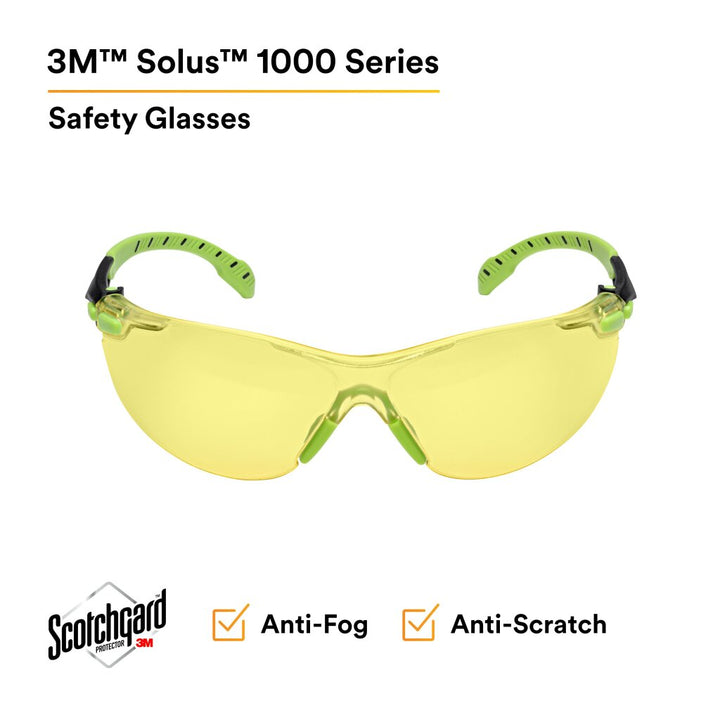 3M Solus 1000-Series Safety Glasses S1203SGAF, Green/Black