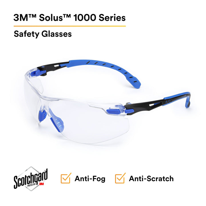 3M Solus 1000-Series Safety Glasses S1101SGAF, Black/Blue