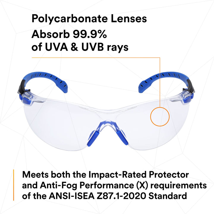 3M Solus Safety Glasses 1000-Series S1101SGAF-KT, Kit, Foam, Strap,Black/Blue