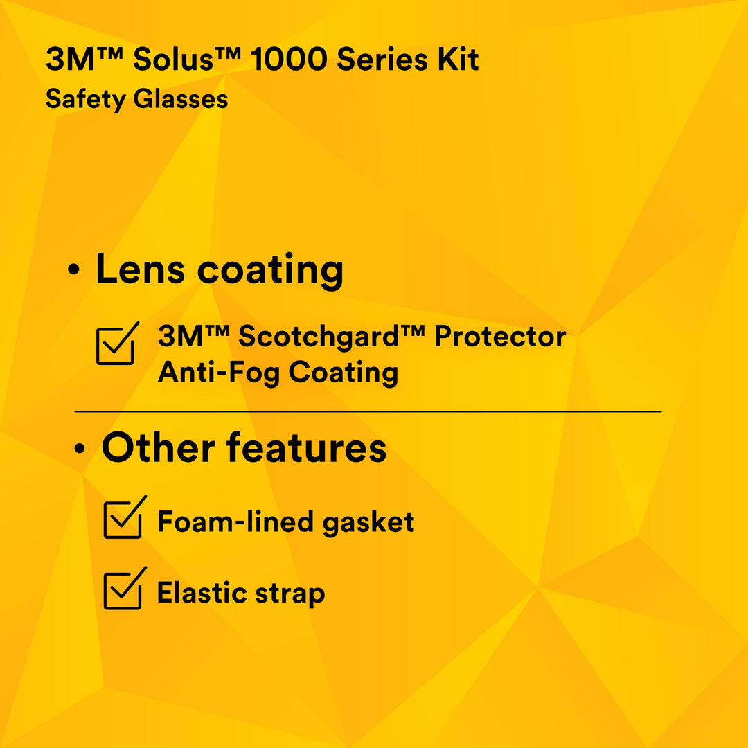 3M Solus Safety Glasses 1000-Series S1101SGAF-KT, Kit, Foam, Strap,Black/Blue