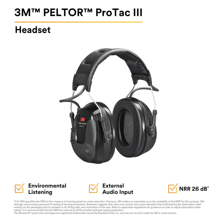 3M PELTOR ProTac III MT13H221A, Headset, Black, Headband