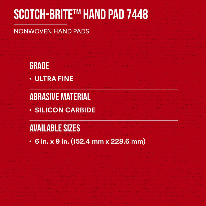 Scotch-Brite Hand Pad 7448, HP-HP, SiC Ultra Fine, Gray, 6 in x 9 in,
20/Carton