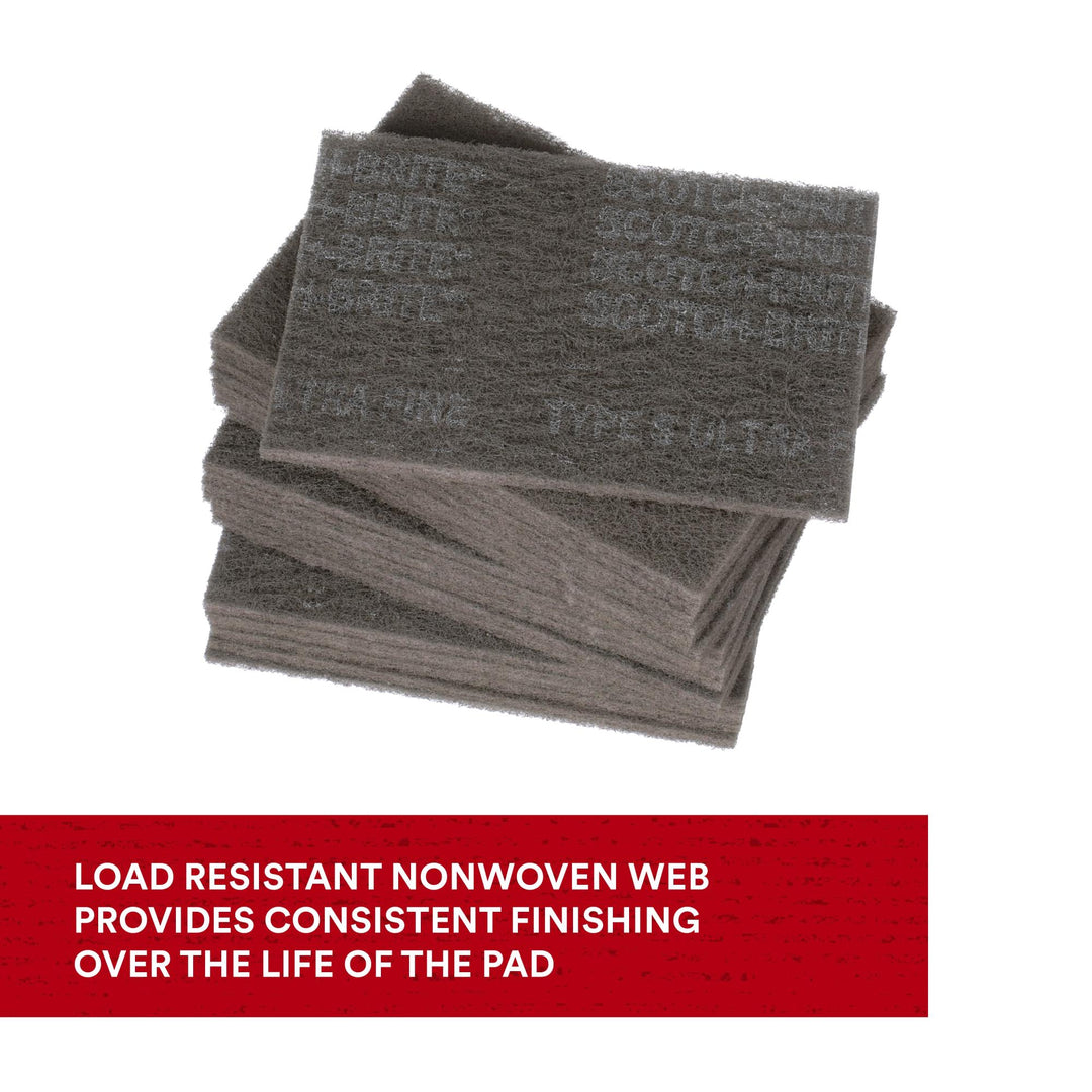 Scotch-Brite Hand Pad 7448, HP-HP, SiC Ultra Fine, Gray, 6 in x 9 in,
20/Carton