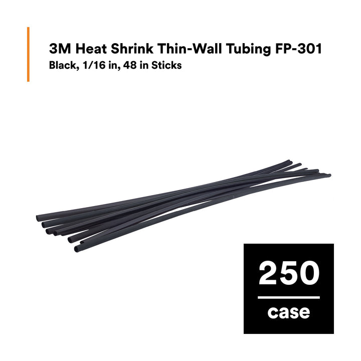 3M Heat Shrink Thin-Wall Tubing FP-301-1/16-48"-Black-250 Pcs