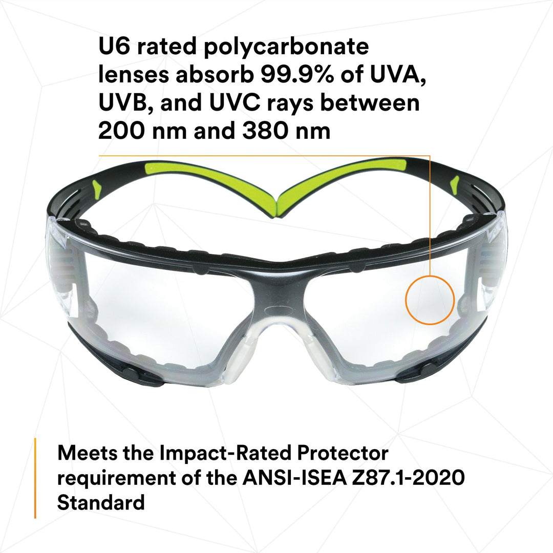 3M SecureFit Safety Glasses SF401AF-FM, Foam, Clear Anti-fog Lens