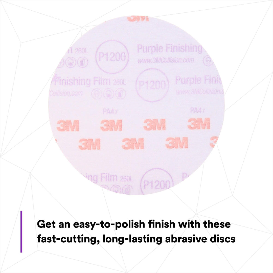 3M Hookit Purple Finishing Film Abrasive Disc 260L, 30668, 6 in,
P1200