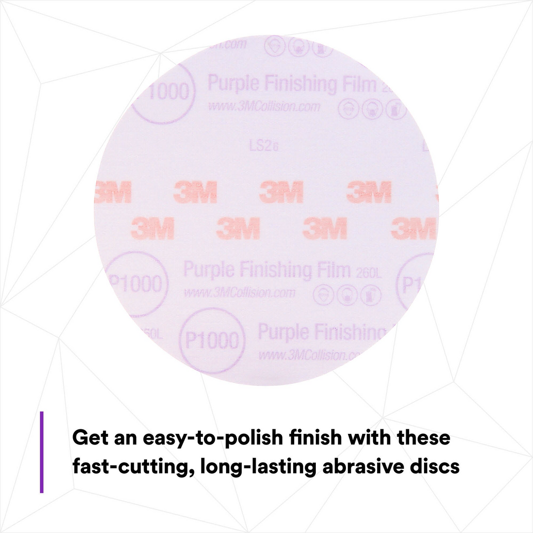 3M Hookit Purple Finishing Film Abrasive Disc 260L, 30669, 6 in,
P1000