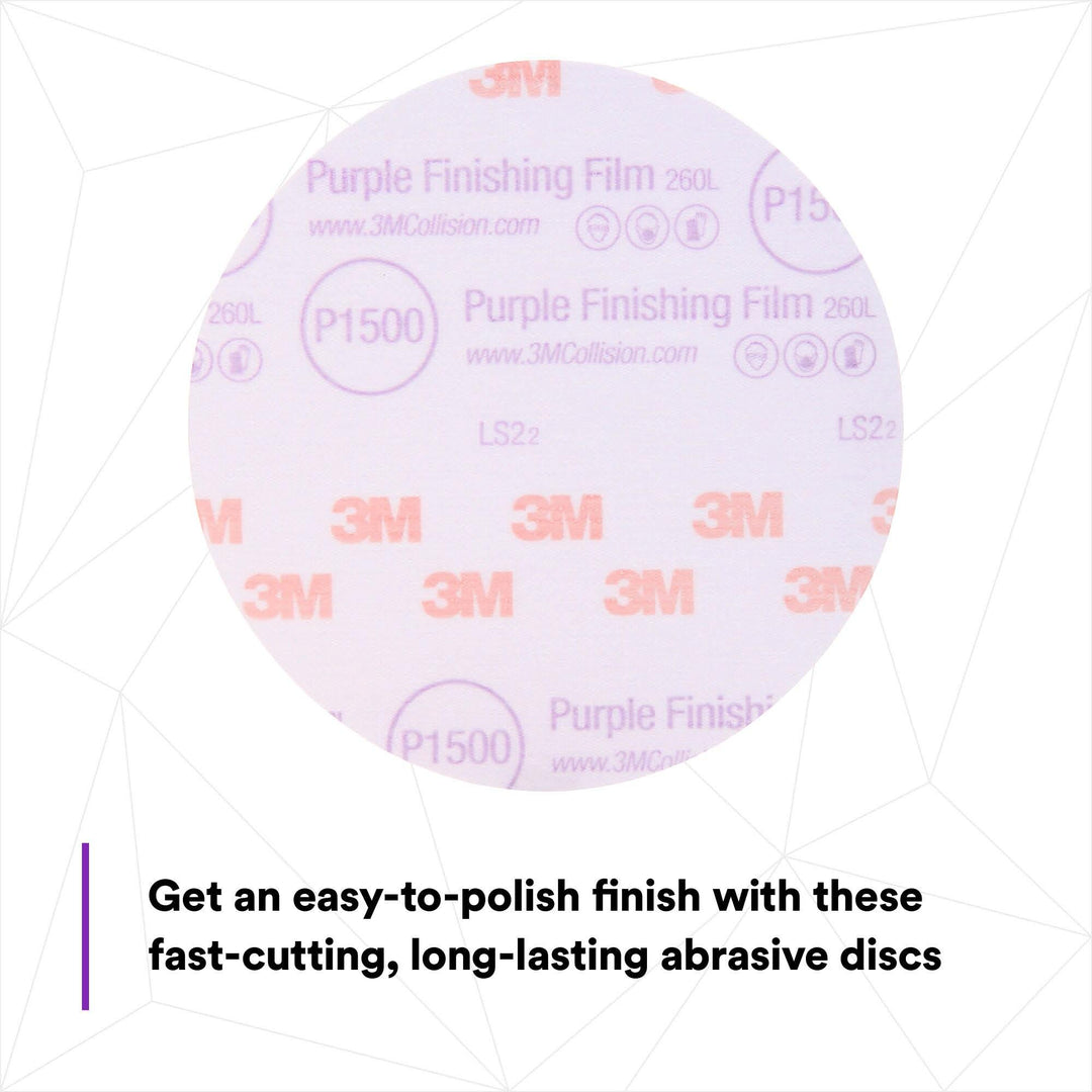 3M Hookit Purple Finishing Film Abrasive Disc 260L, 30667, 6 in,
P1500