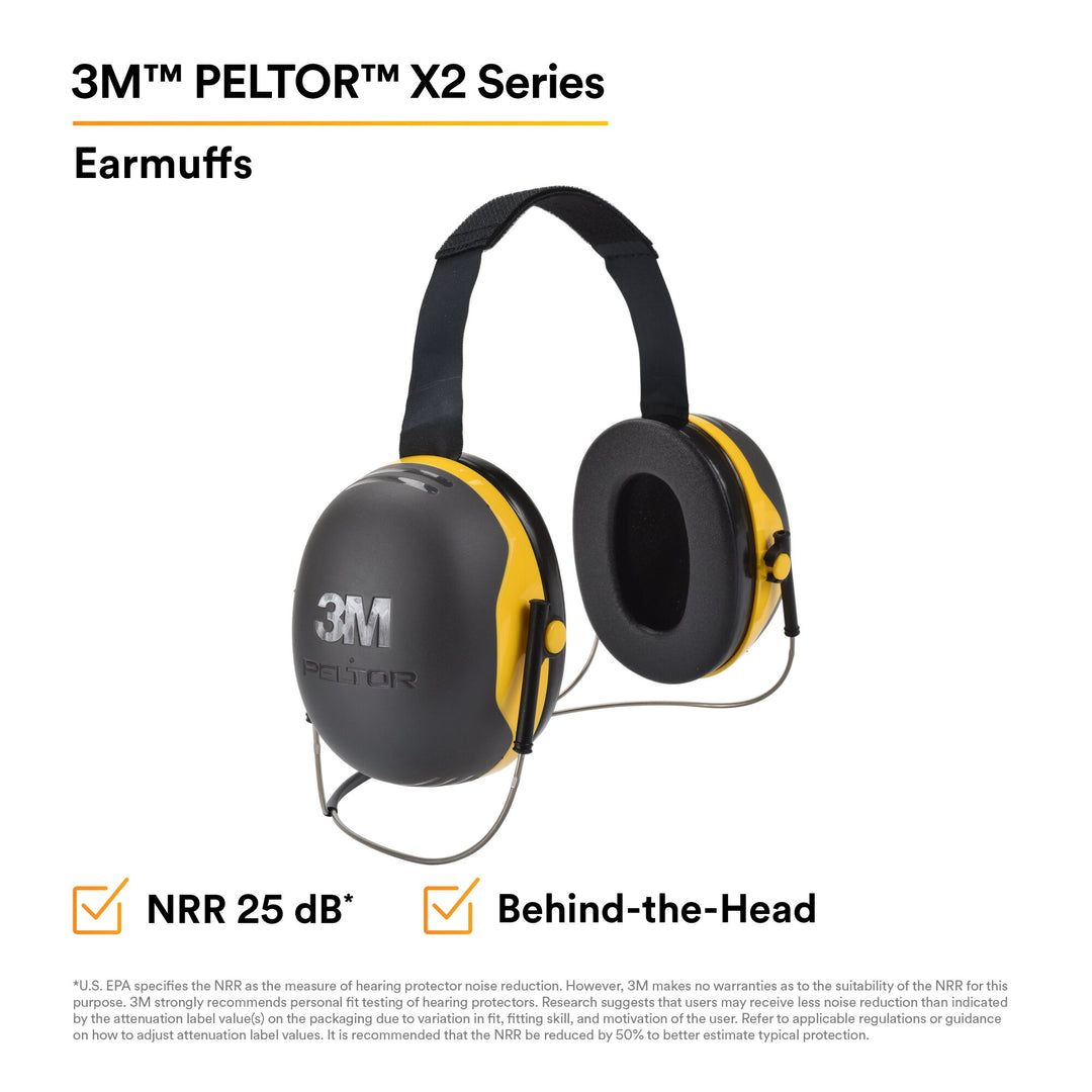 3M PELTOR X2 Earmuffs X2B, Behind-the-Head