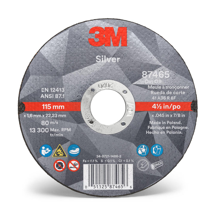 3M Silver Cut-Off Wheel, 87465, T1, 4.5 in x .045 in x 7/8 in