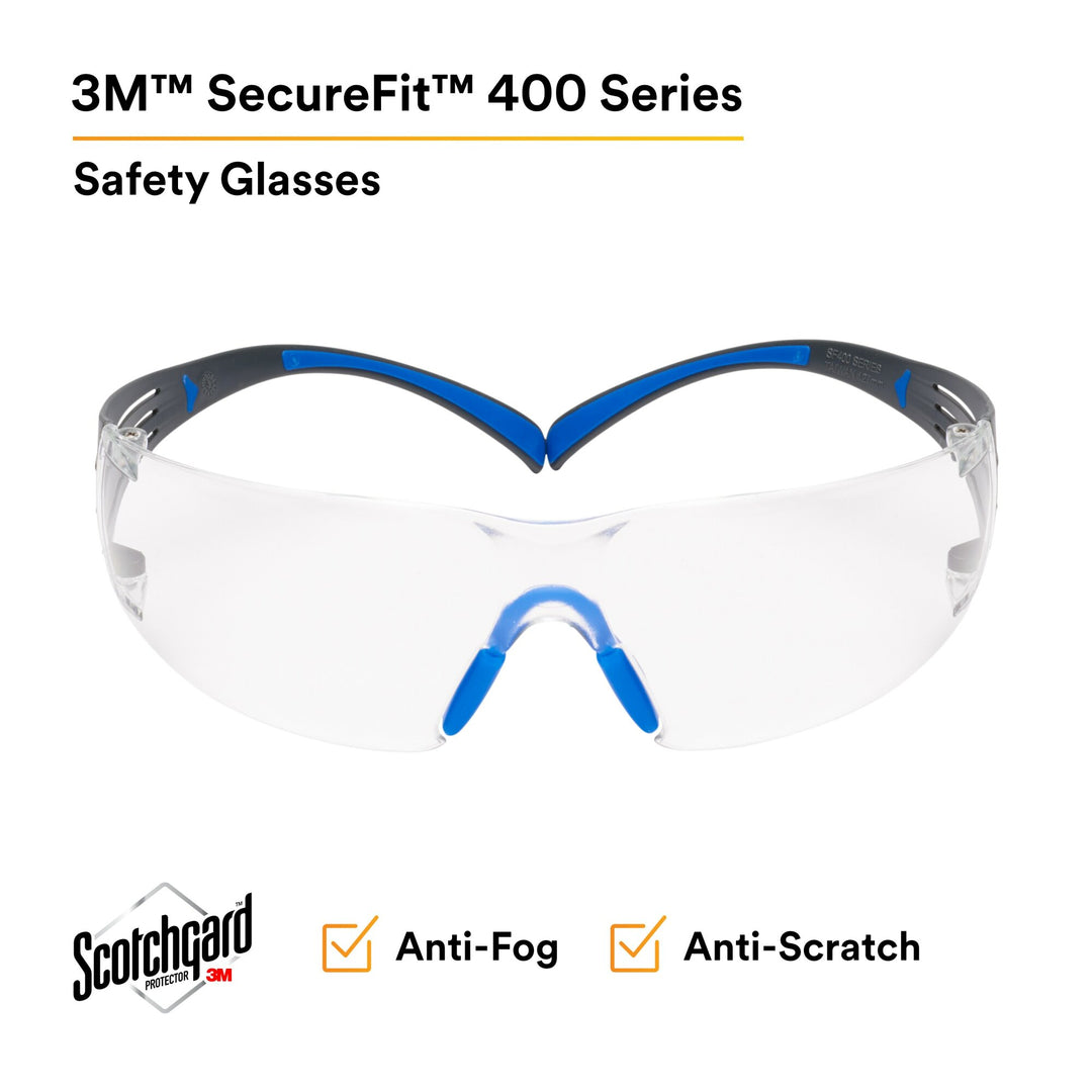 3M SecureFit Safety Glasses SF401SGAF-BLU, Blue/Gray