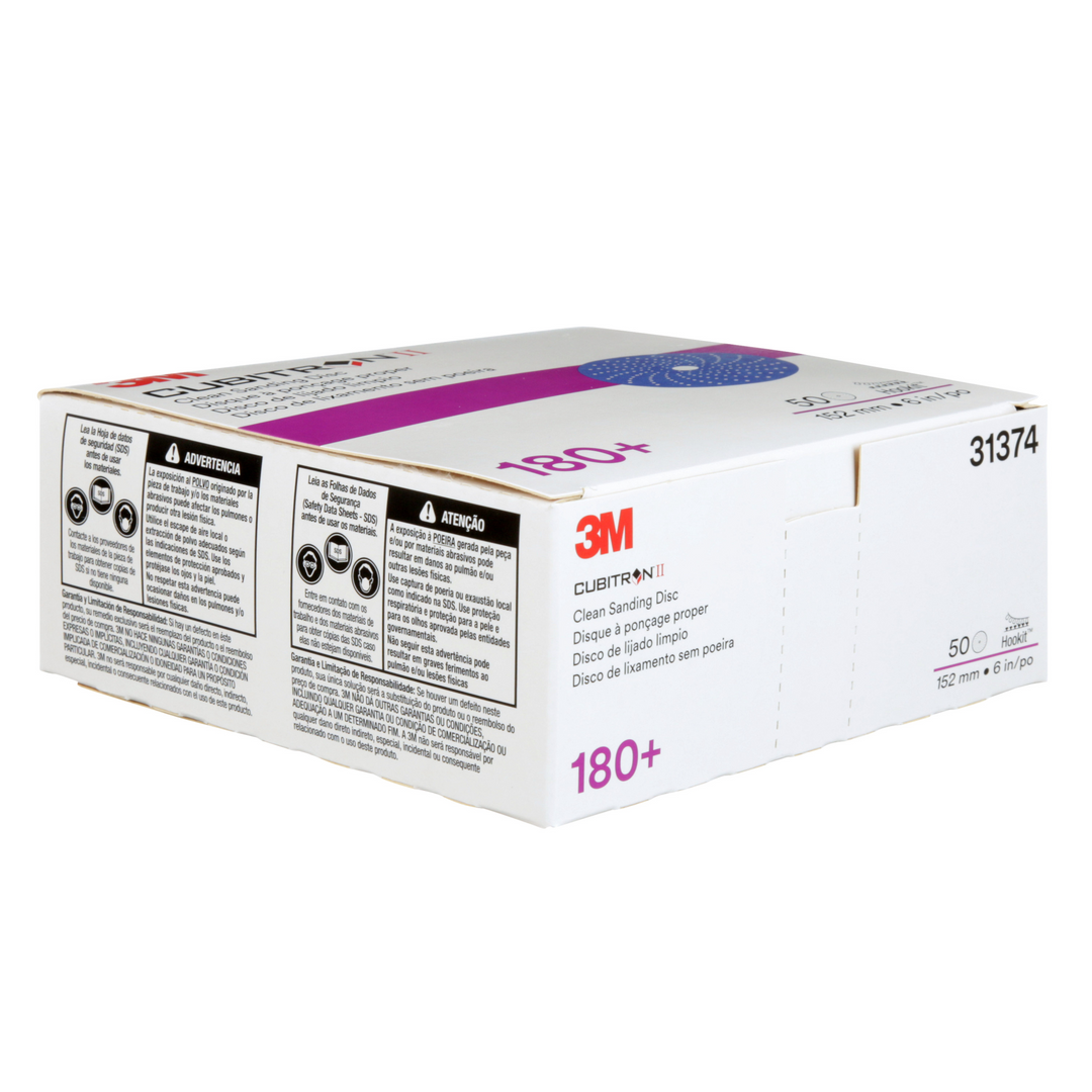 3M Cubitron II Hookit Clean Sanding Abrasive Disc, 31374, 6 in, 180+
grade