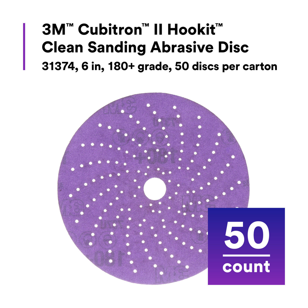 3M Cubitron II Hookit Clean Sanding Abrasive Disc, 31374, 6 in, 180+
grade