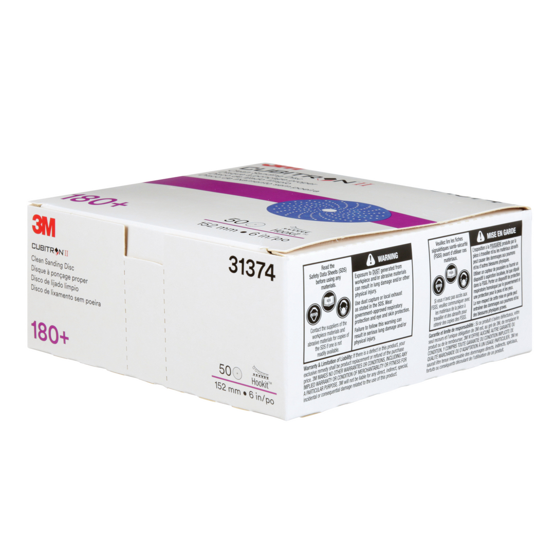 3M Cubitron II Hookit Clean Sanding Abrasive Disc, 31374, 6 in, 180+
grade
