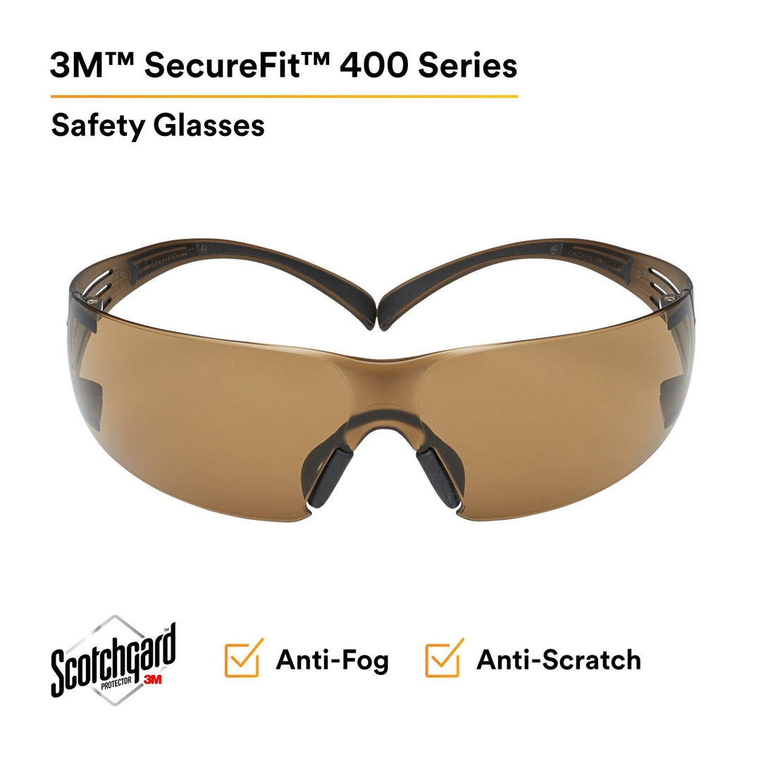 3M SecureFit Safety Glasses SF405SGAF-BLA, Black/Brown