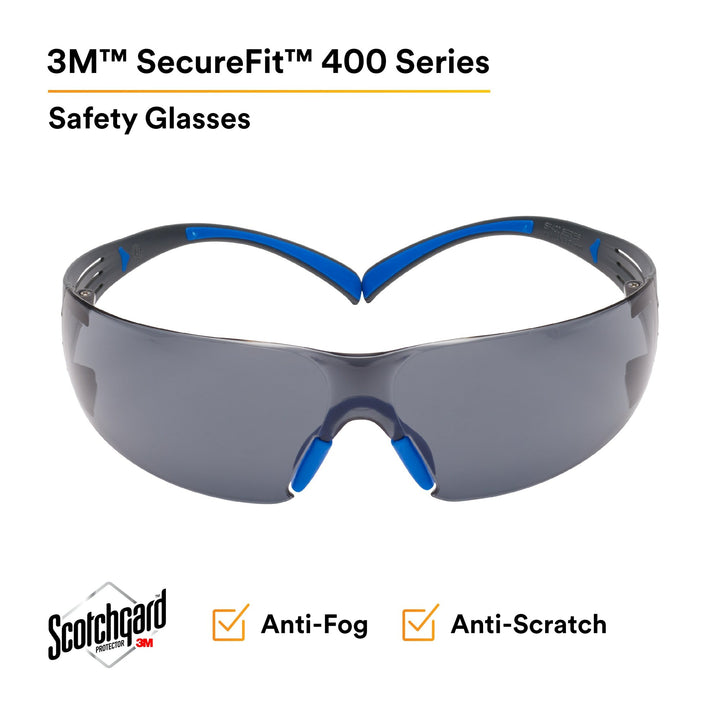 3M SecureFit Safety Glasses SF402SGAF-BLU, Blue/Gray