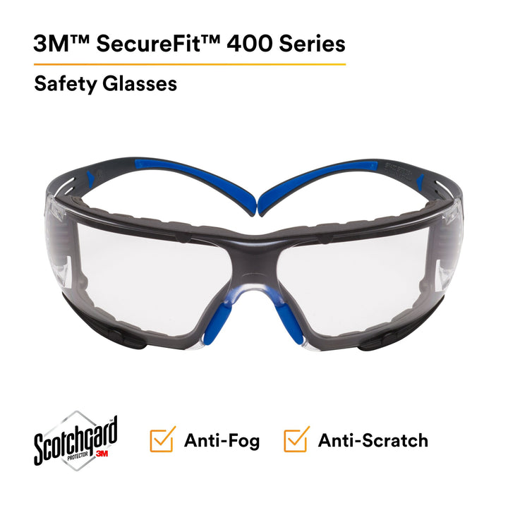 3M SecureFit Safety Glasses SF401SGAF-BLU-F, Blue/Gray