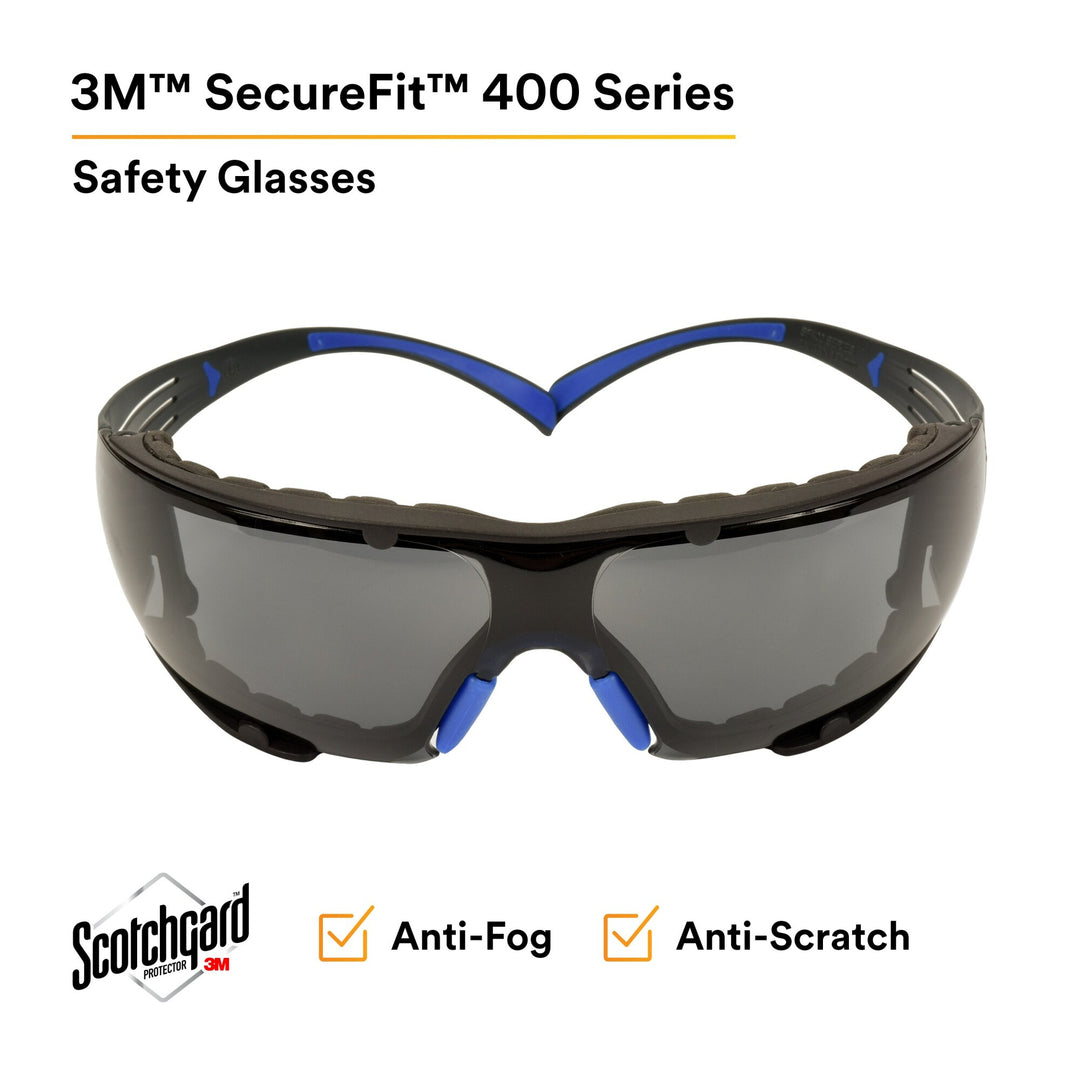 3M SecureFit Safety Glasses SF402SGAF-BLU-F, Blue/Gray