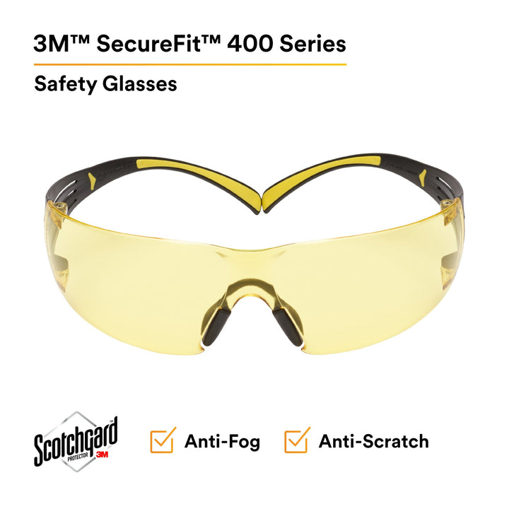 3M SecureFit Safety Glasses SF403SGAF-YEL, Yellow/Black