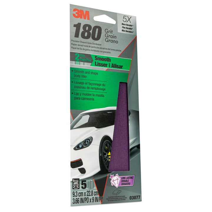 3M Precision Shaped Grain Sandpaper, 03077, 3 2/3 in x 9 in, 180 grit