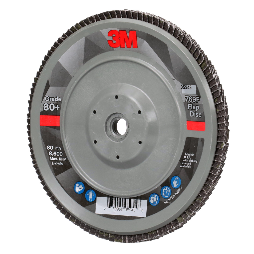 3M Flap Disc 769F, 80+, T29 Quick Change, 7 in x 5/8 in-11