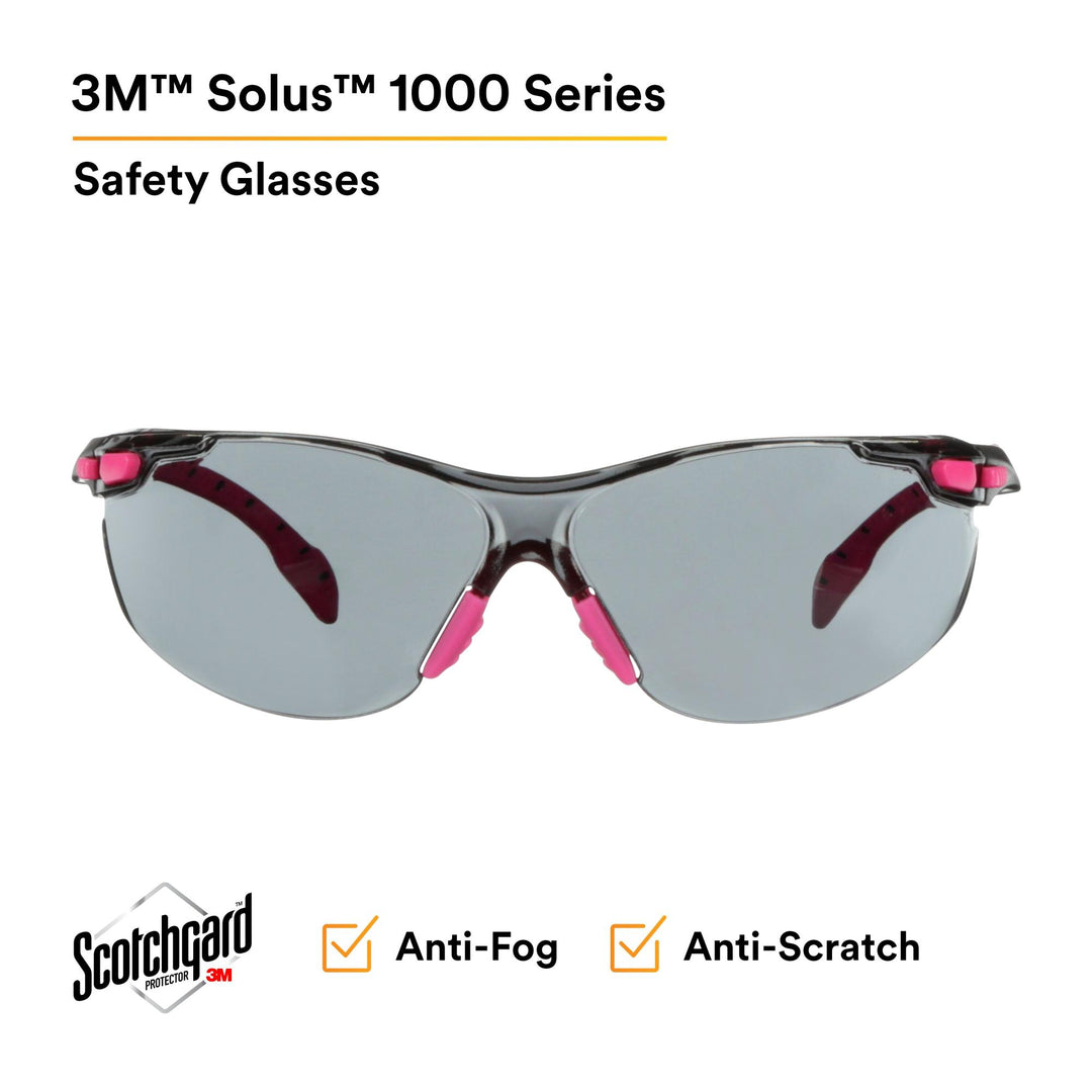 3M Solus 1000-Series Safety Glasses S1402SGAF, Pink/Black