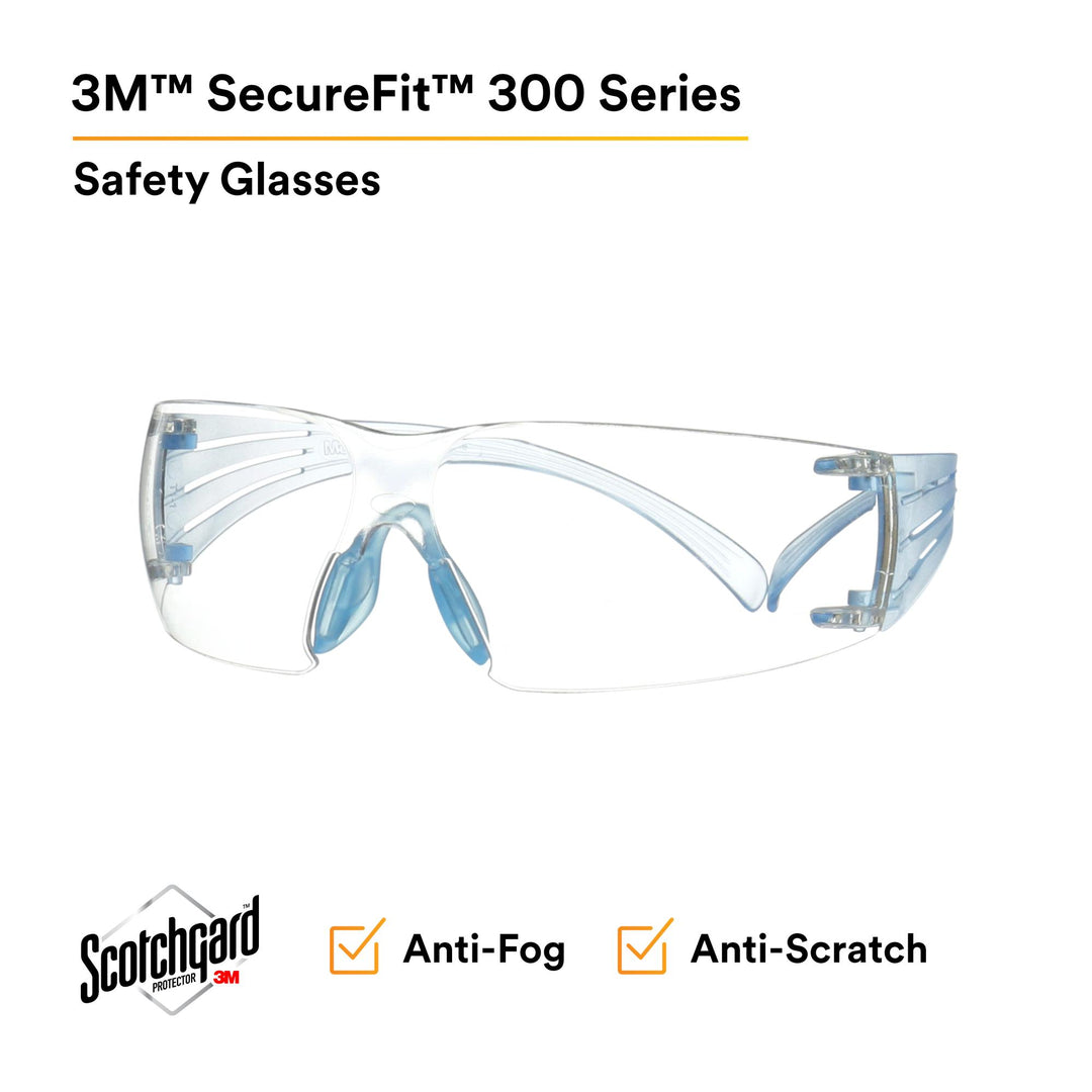 3M SecureFit 300 Series, SF301SGAF-LBL, Ice Blue Temples