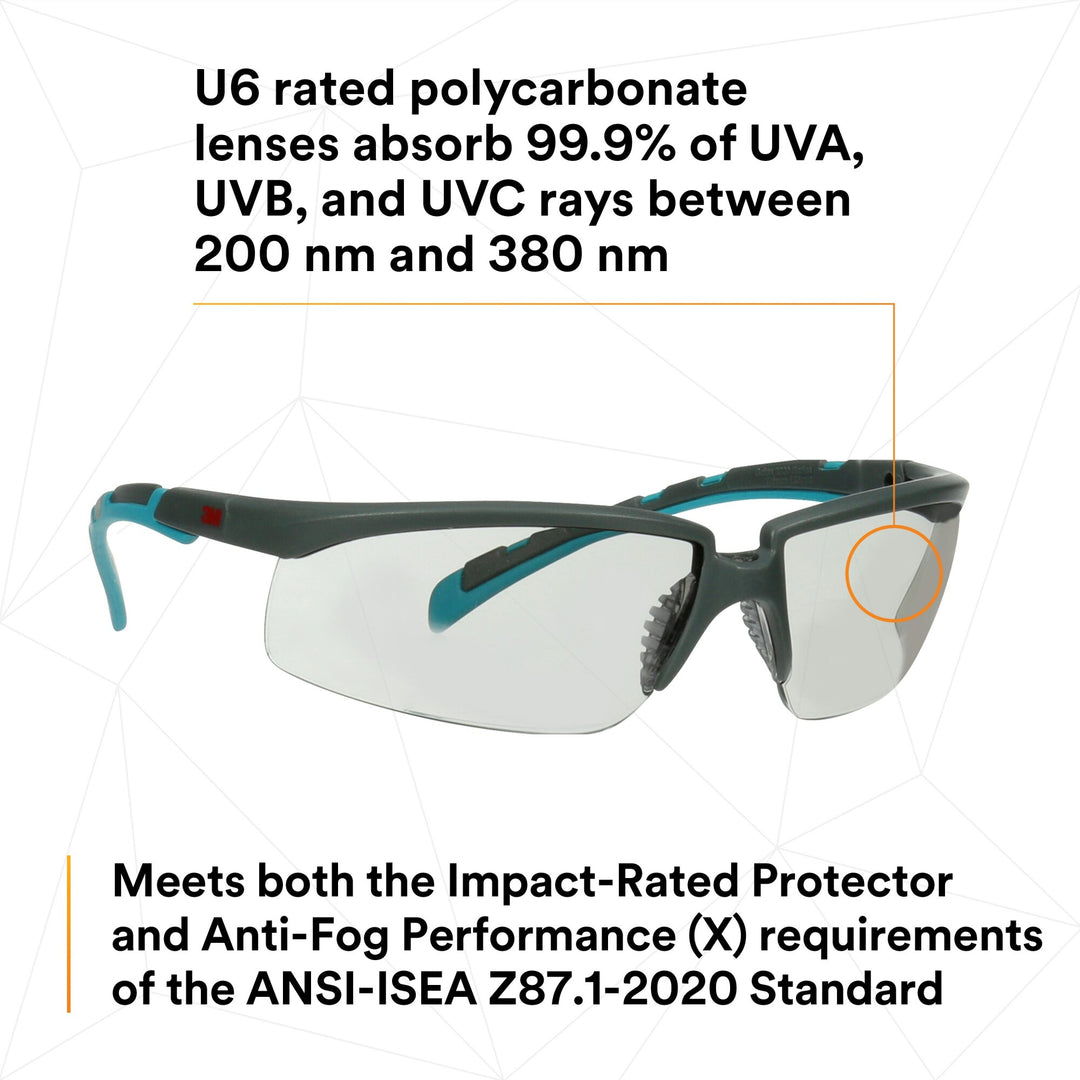 3M Solus 2000 Series, S2007SGAF-BGR, Gray/Blue-Green Temples