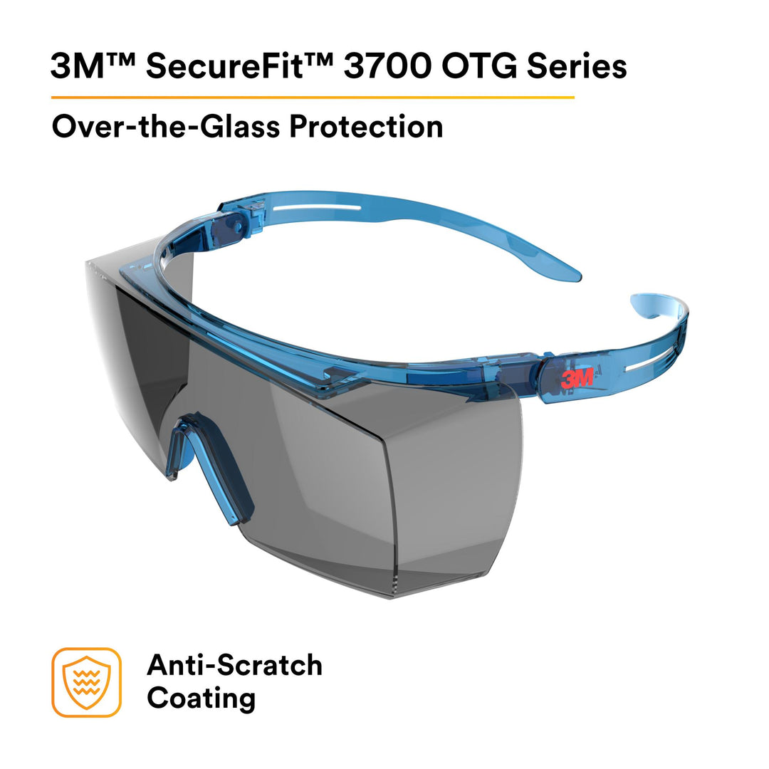 3M SecureFit 3700 Series, SF3702AS-BLU, Blue Temple, Gray OTG Anti-
scratch lens