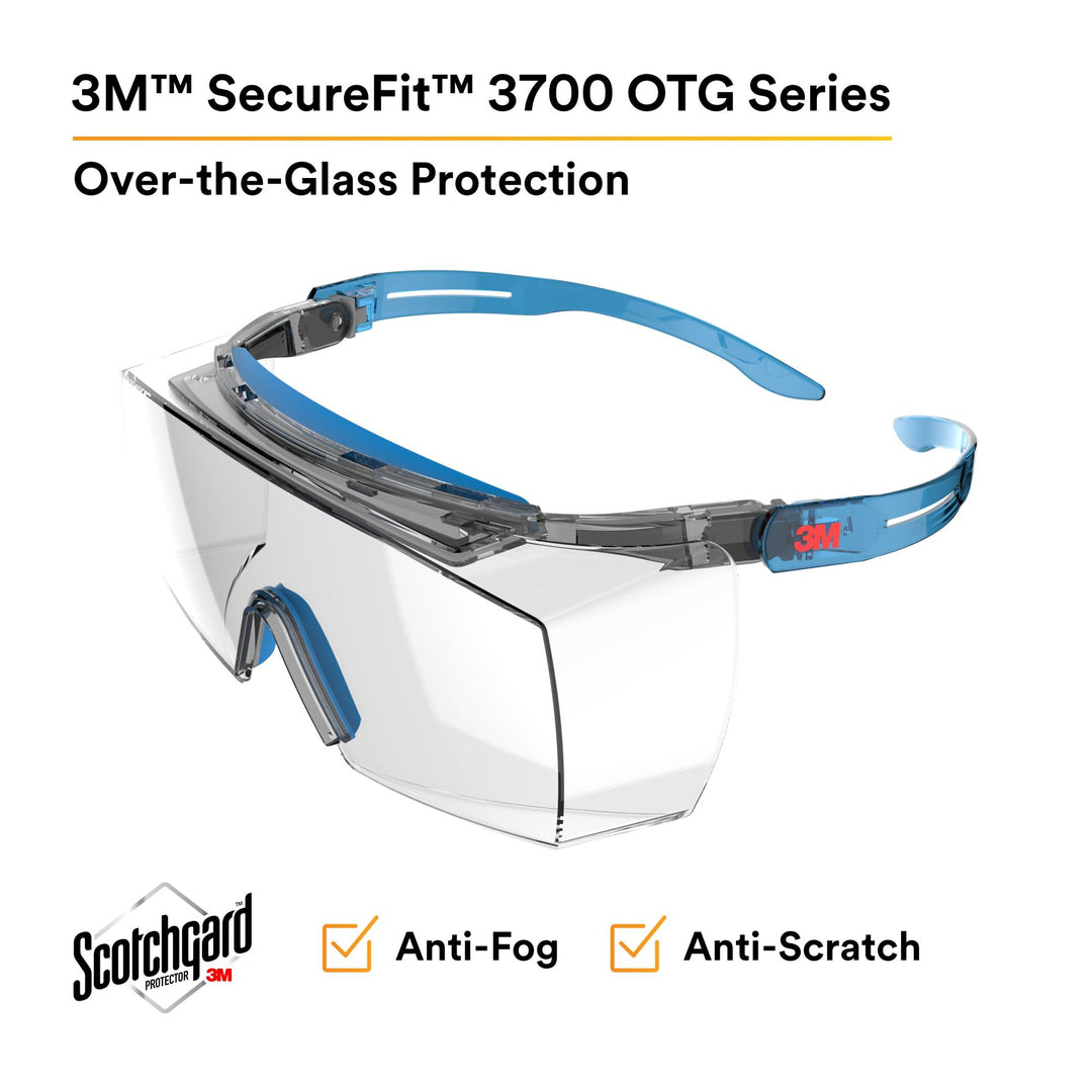 3M SecureFit 3700 Series, SF3701XSGAF-BLU, Blue Temple, Browguard