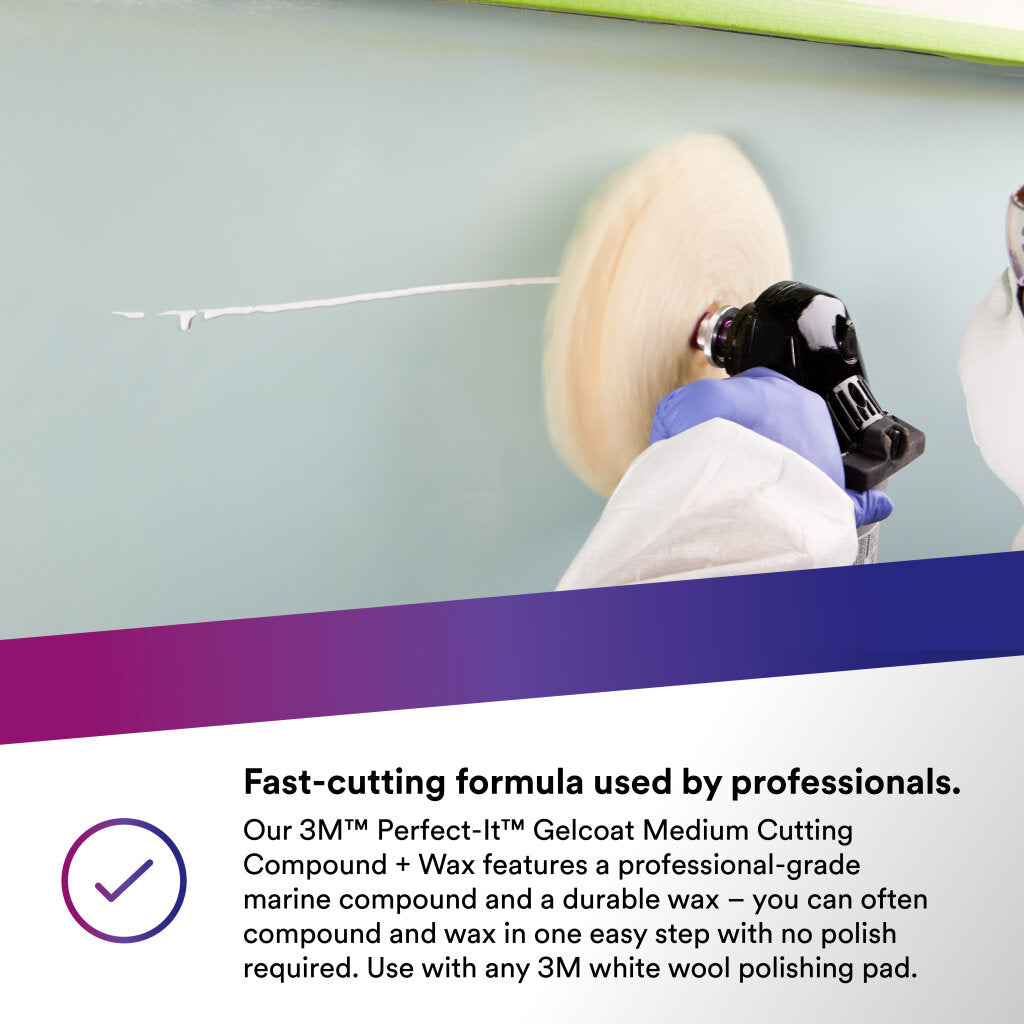 3M Perfect-It Gelcoat Medium Cutting Compound + Wax, 36105, 1 pint(473 mL)