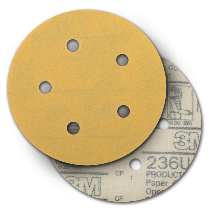 3M Hookit Paper Disc 236U, P120, 5 in x NH, D/F 5HL, Die 500FH