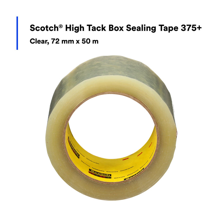 Scotch® High Tack Box Sealing Tape 375+, Clear, 72 mm x 50 m