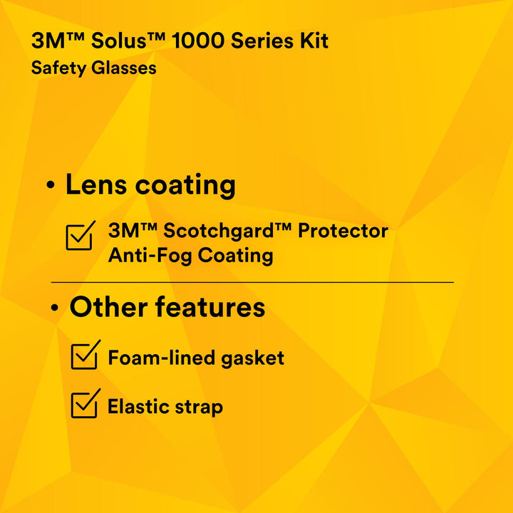 3M Solus 1000 Series, S1502SGAF-KT, Blk Temples, Scotchgard Anti-Fog Coating