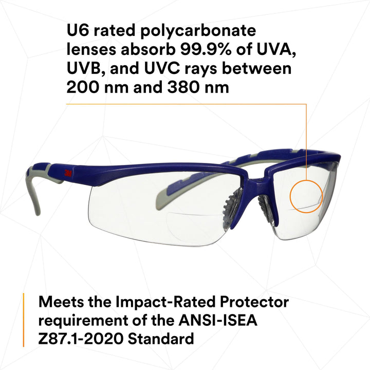 3M Solus 2000 Series, S2020AF-BLU, Blue/Gray Temples