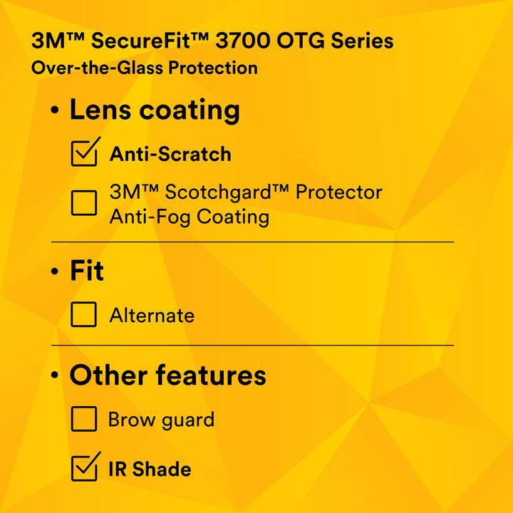3M SecureFit 3700 Series SF3717AS-BLK, Black Temples