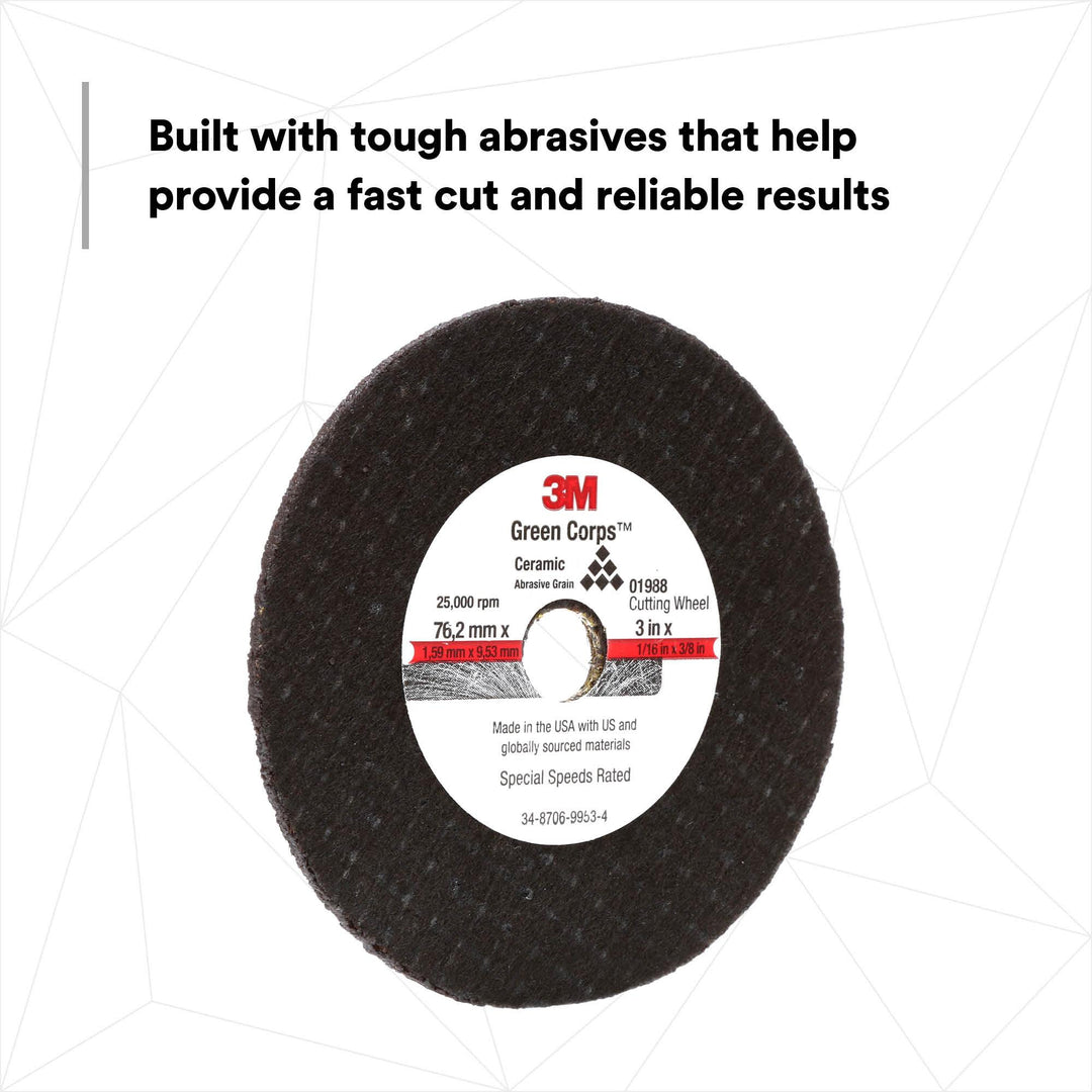 3M General Purpose Cut-Off Wheel 01988, 3 in x 1/16 in x 3/8 in