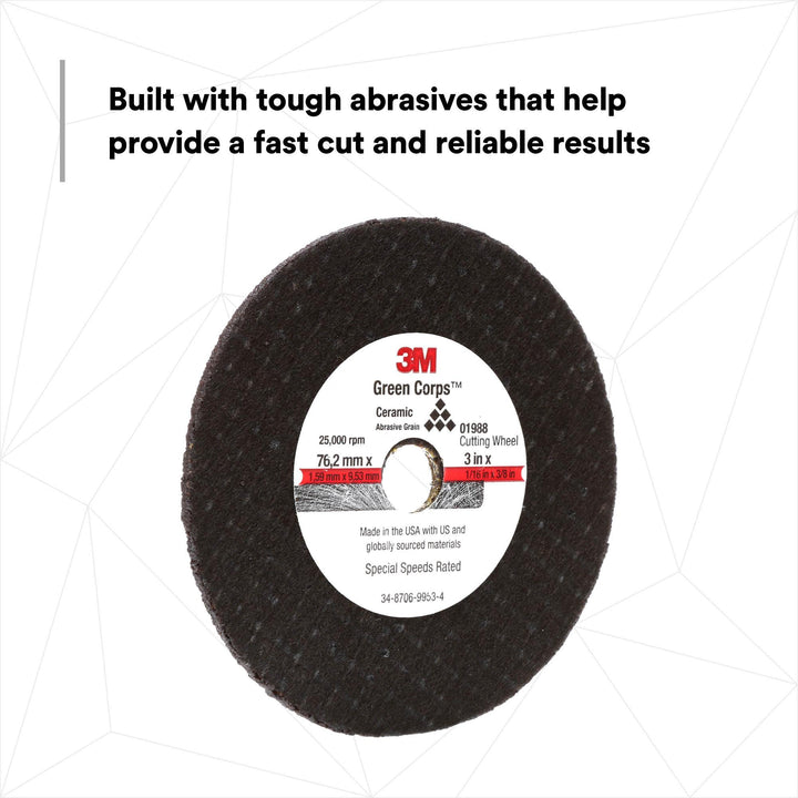 3M General Purpose Cut-Off Wheel 01988, 3 in x 1/16 in x 3/8 in
