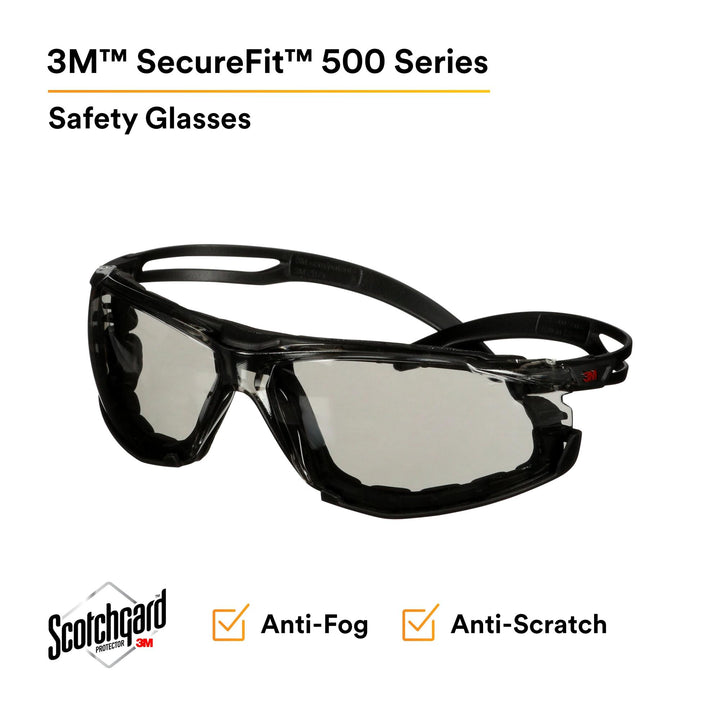 3M SecureFit 500 Series SF507SGAF-BLK-FM, Black, Scotchgard Anti-Fog Coating