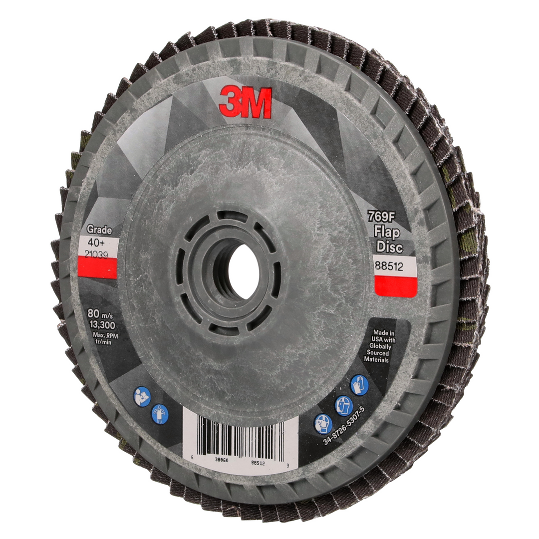 3M Flap Disc 769F, 40+, T27 Quick Change, 4-1/2 in x 5/8 in-11